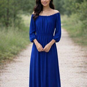 Nine West Dress Maxi Blue 10 Liquid Knit Long Elastic Waist *NO BELT* Elegant